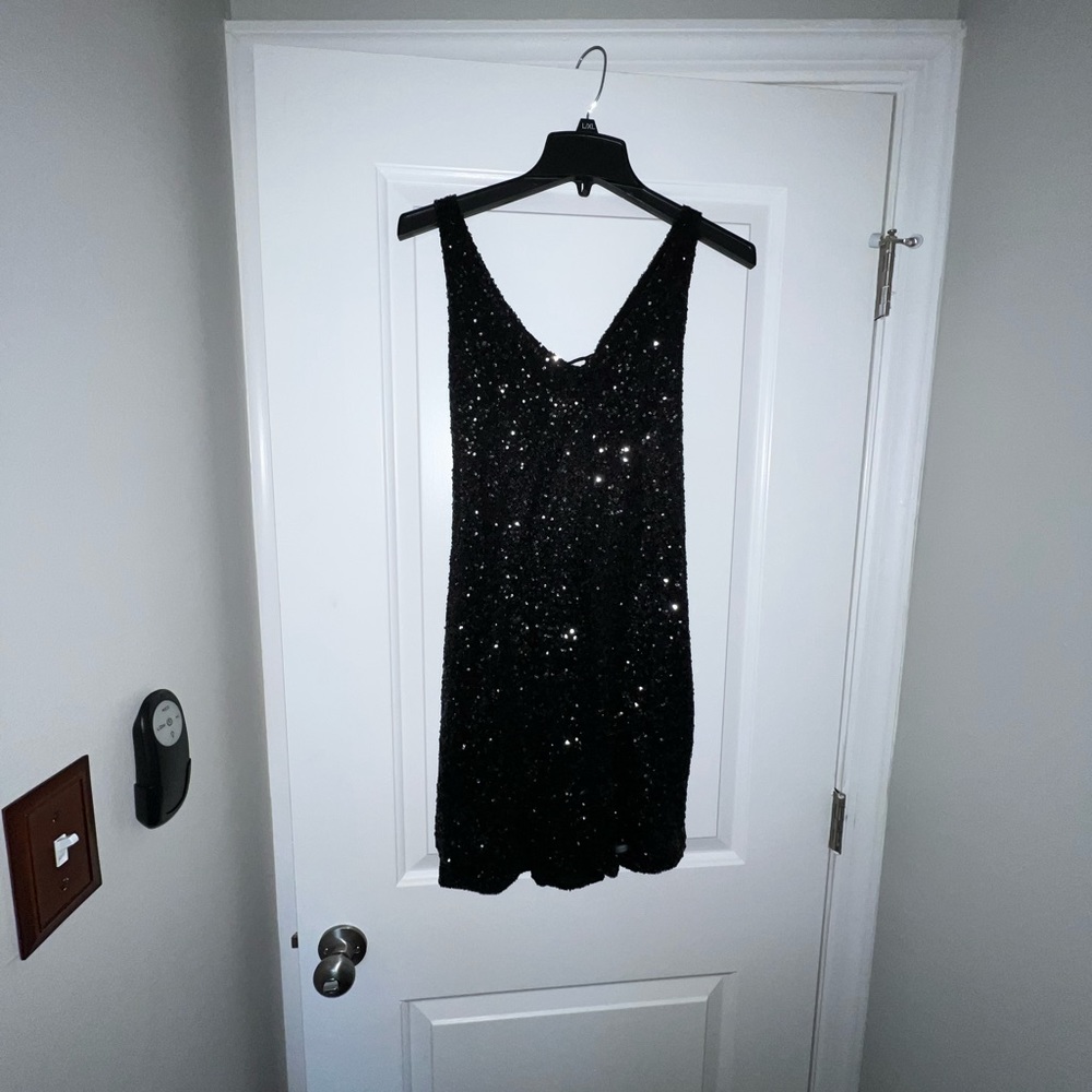 Black sequin dress tie up back size small